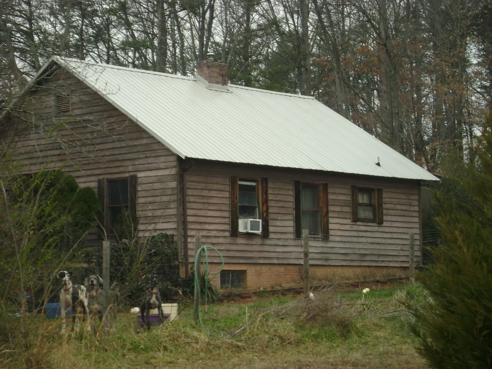 White metal roof on an old wood sided farmhouse, from a Metal Roof Installation job in Menlo Park